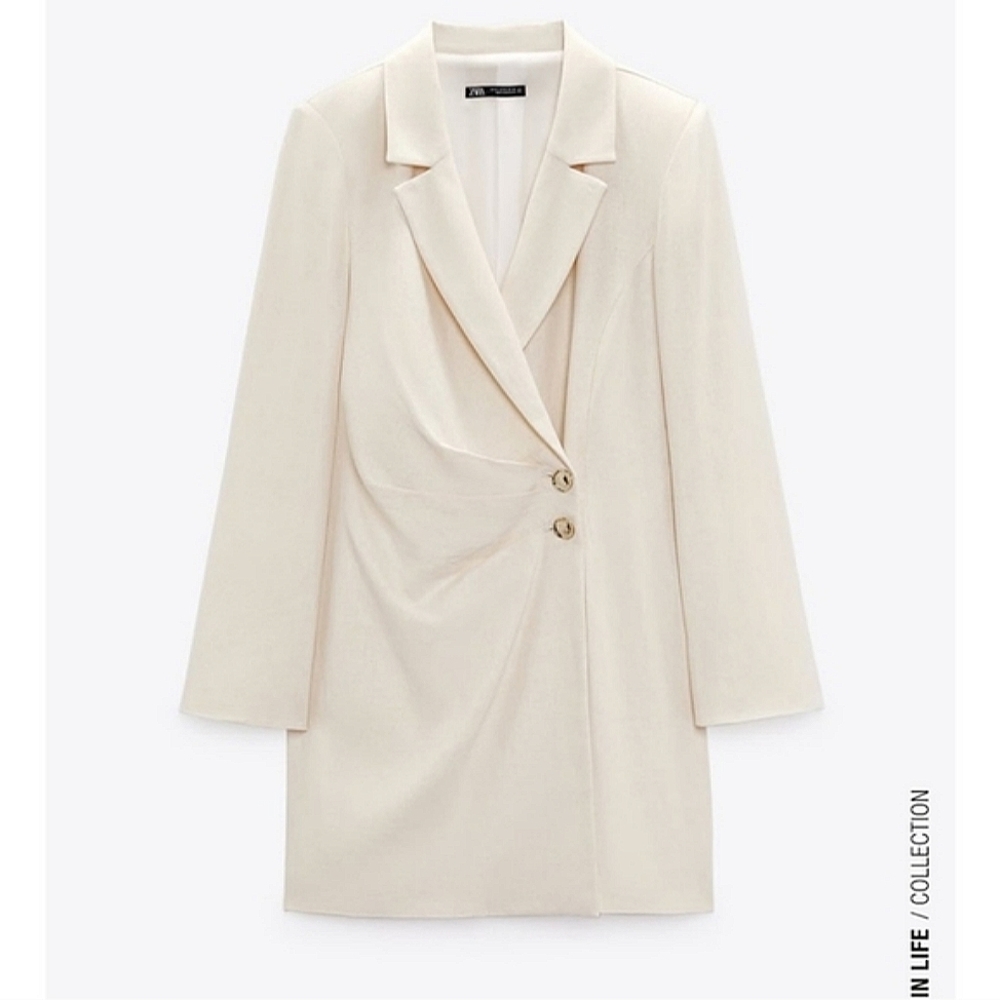 Zara * linen blend blazer dress cream - Picture 3 of 12